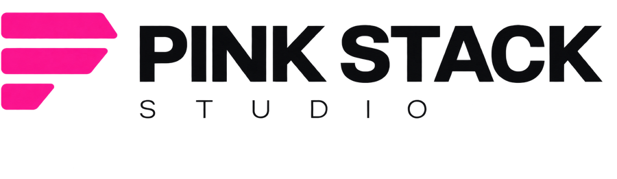 Supplied black wordmark and pink mark, for light backgrounds.